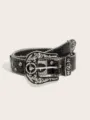 Black crocodile texture western rhinestone belt with vintage metal buckle and star studs. - 102cm / Black