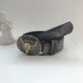 Vintage western style distressed leather belt featuring metal bull skull buckle design - 107cm / Cement Gray
