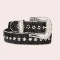 Close-up detail of the black glitter rhinestone western belt with sparkling crystal buckle. - Black