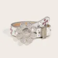 White rhinestone studded sunflower belt with sparkly crystal details and vibrant splashes. - White Rhinestone Sunflower Beaded