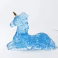 Blue crystal resin unicorn figurine, sparkly gold horn, cute desktop home decor ornament. - Sea Blue Glass