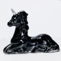 Black crystal unicorn figurine with glitter horn, cute decorative desk ornament for home. - Obsidian