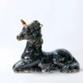Black crystal resin unicorn figurine desktop ornament sparkling crushed stone decor style gift - Labradorite