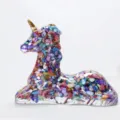 Handmade Clear Resin Crystal Unicorn Figurine Multicolored Stone Cute Desktop Decor - Colorful Shell