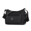 Schwarze Nylon Umhaengetasche fuer Damen casual Freizeittasche mit mehreren Faechern - Groß (7313) / Schwarz