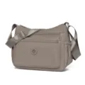 Lassige Nylon Umhängetasche mit mehreren Fächern leichte vielseitige Schultertasche Damen - Groß (7311) / Hellgrau