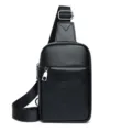 Herren PU Leder Brusttasche Freizeit wasserdicht Umhängetasche Schultertasche Rucksack - Schwarz