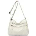 Vrouwen zachte lederen crossbody schoudertas casual multifunctionele handtas in wit - Puur wit