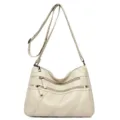 Beige zachte PU leer vrouwen schoudertas, casual multi-pocket crossbody tas variant. - Broken Wit