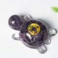 Crystal turtle ornament with natural amethyst chips and lucky coin decor for home decor. - Amethyst