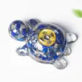 Resin natural crystal turtle figurine with blue gemstone chips and lucky coin decor for home. - Lapis Lazuli