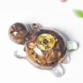 Resin filled natural crystal turtle figurine, lucky home decor tortoise with tiger eye stones - Tiger's Eye