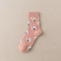 Cute pink dog jacquard mid-tube socks for women, sweet Japanese style winter cotton socks. - One Size / Pink Pomeranian