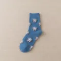 Cute puppy jacquard women crew socks, Japanese style autumn winter daily cotton hosiery. - One Size / Blue Spotted