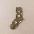 Femme jolies chaussettes mi-mollet jacquard chien vert tricot style variante modèle - Taille unique / Bichon Maltais Vert Armée