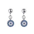 Pendientes de ojo turco con pernos de bola plateados y circonitas azules brillantes. - Color Oro Blanco (Con Tapa de Pendiente) / Azul (Ojo de la Suerte)