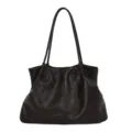 Retro dark brown leather tote bag for women, large capacity stylish daily commuting shoulder bag. - No Pendant / Coffee