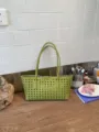Green woven cutout shoulder bag for women, large capacity casual tote bag for daily commute. - No Pendant / Green