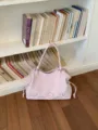 Stylish pink perforated tote bag with large capacity, casual shoulder bag for women commute. - No Pendant / Pink