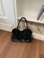 Chic black polka dot tote bag with large capacity, casual shoulder bag for women daily commute. - No Pendant / Black