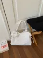 White polka dot casual large capacity tote bag, stylish commuter shoulder handbag. - With Pendant / White