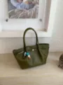 Koreaanse retro geweven tote tas voor vrouwen, grote grote casual dagelijkse schoudertas. - Met Hanger / Groen