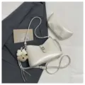 Minimalist white shoulder underarm bag set with cute bear pendant for daily commuting. - White + Pendant