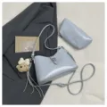 Light blue casual shoulder bag versatile underarm handbag stylish commuter crossbody bag for women - Blue + Pendant