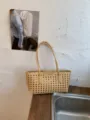 Chic woven leather shoulder bag for women, large capacity hollow tote bag for daily commuting. - No Pendant / Yellow