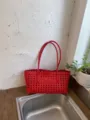 Red cutout tote bag for women, stylish large capacity shoulder bag for daily commute and casual use. - No Pendant / Red