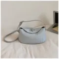 Light blue woven leather underarm shoulder bag, stylish casual commuter handbag for women. - No Pendant / Blue