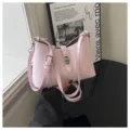 Pink PU leather shoulder underarm bag for women, chic daily commuter cross-body bag. - Pink