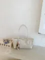 Chic hollow woven shoulder bag for women, stylish large capacity commuter underarm tote bag. - With Pendant / White