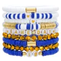 Game Day stapelbare Tonperlen Armbänder Set, blau, weiß und gold böhmischer Schmuck. - Blau Weiß Gold Game Day Set (ZJ13327)
