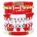 Spieltag rot weiße Perlenarmband Set mit Football und Buchstaben Charms für Damen. - Rot Weiß Gold Touch Down Set (ZJ13487)