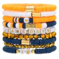 Stapelbare Heishi Tonperlen Armbänder Set Game Day Orange Weiß Dunkelblau Gold Metall Perlen - Orange Weiß Blau Game Day Set (ZJ13326)