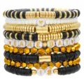 Game Day Heishi Ton Perlen Armbänder Set Stapelbare Gold Schwarze Perlen für Damen - Schwarz Weiß Gold Game Day Set (ZJ13328)