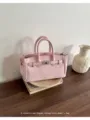Pink litchi pattern women handbag retro commuter shoulder bag elegant top handle bag - Pink
