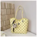 Fashion yellow polka dot shoulder bag, large capacity commuting tote handbag for women - With Pendant / Yellow