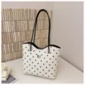 Stylish white polka dot tote bag for women, large capacity shoulder bag for commuting daily use. - No Pendant / White