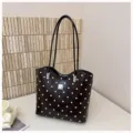 Stylish black polka dot tote bag for women, large capacity commuter shoulder bag for daily use. - No Pendant / Black