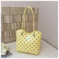 Yellow polka dot tote bag for women, stylish leather shoulder bag with dual straps. - No Pendant / Yellow