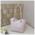 Pink Polka Dot Tote Bag Casual Shoulder Bag Stylish Handbag for Women Commuter Daily Use - No Pendant / Pink