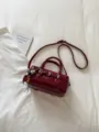 Chic wine red bowler handbag for women, stylish PU leather crossbody bag with vintage bead charms. - With Pendant / Red
