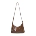 Bolso de hombro vintage de piel encerada para mujer, elegante bolso cruzado casual de media luna - Marrón