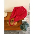 Red floral canvas tote bag for women, large capacity casual shoulder bag with cute white dots. - Red Without Pendant