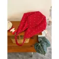 Korean style red floral canvas tote bag large capacity lazy style single shoulder bag new - Red With Pendant