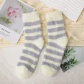 Cozy fluffy striped coral fleece socks for women, warm winter plush home floor socks variant. - One Size / Blue Gray