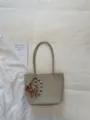Beige Woven Tote Bag for Women Retro Leather Shoulder Bag Casual Commuter Bag with Charm - With Pendant / Elephant Gray