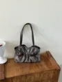 Vintage suede pleated shoulder underarm bag for women stylish casual brown strap handbag - With Pendant / Gray